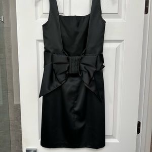 ABS Collection- Black Satin square neck short dress with large bow in the back